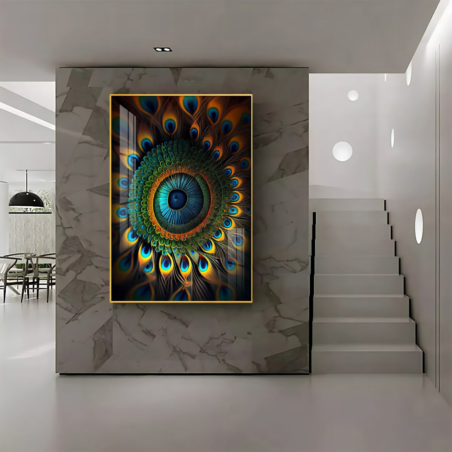 Peacock Prism Glass Finish Vertical Wall Art