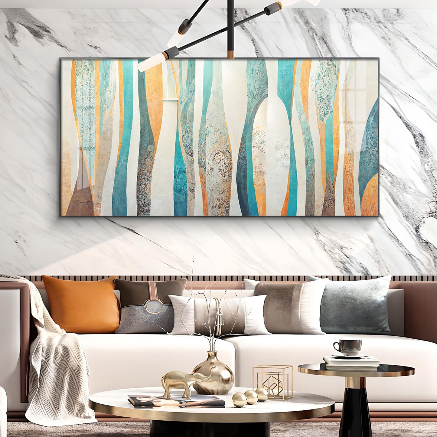 Abstract Colorfall Glass Finish Horizontal Wall Art