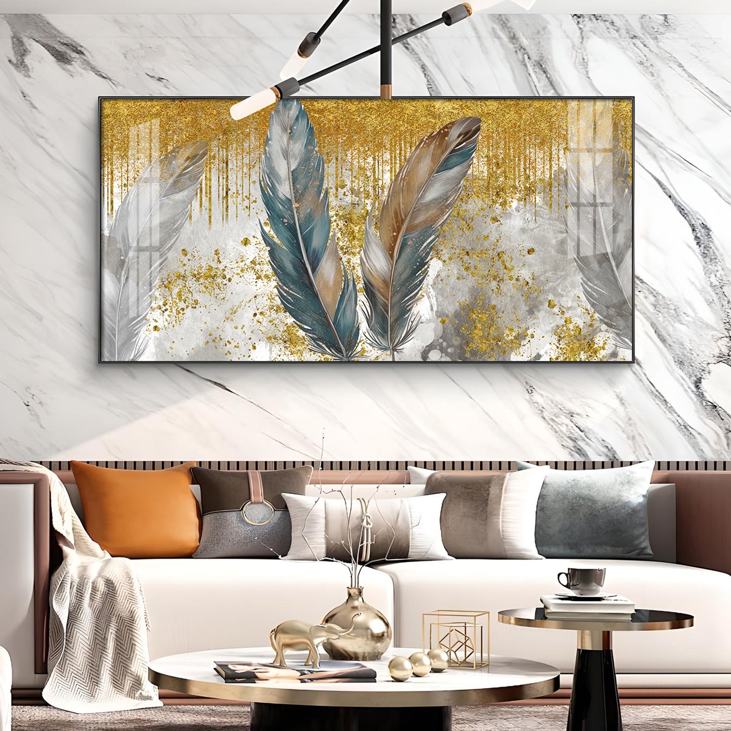 Feather Harmony Glass Finish Horizontal Wall Art