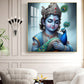 Baby Krishna With Peacock Glass Finish Square Wall Art