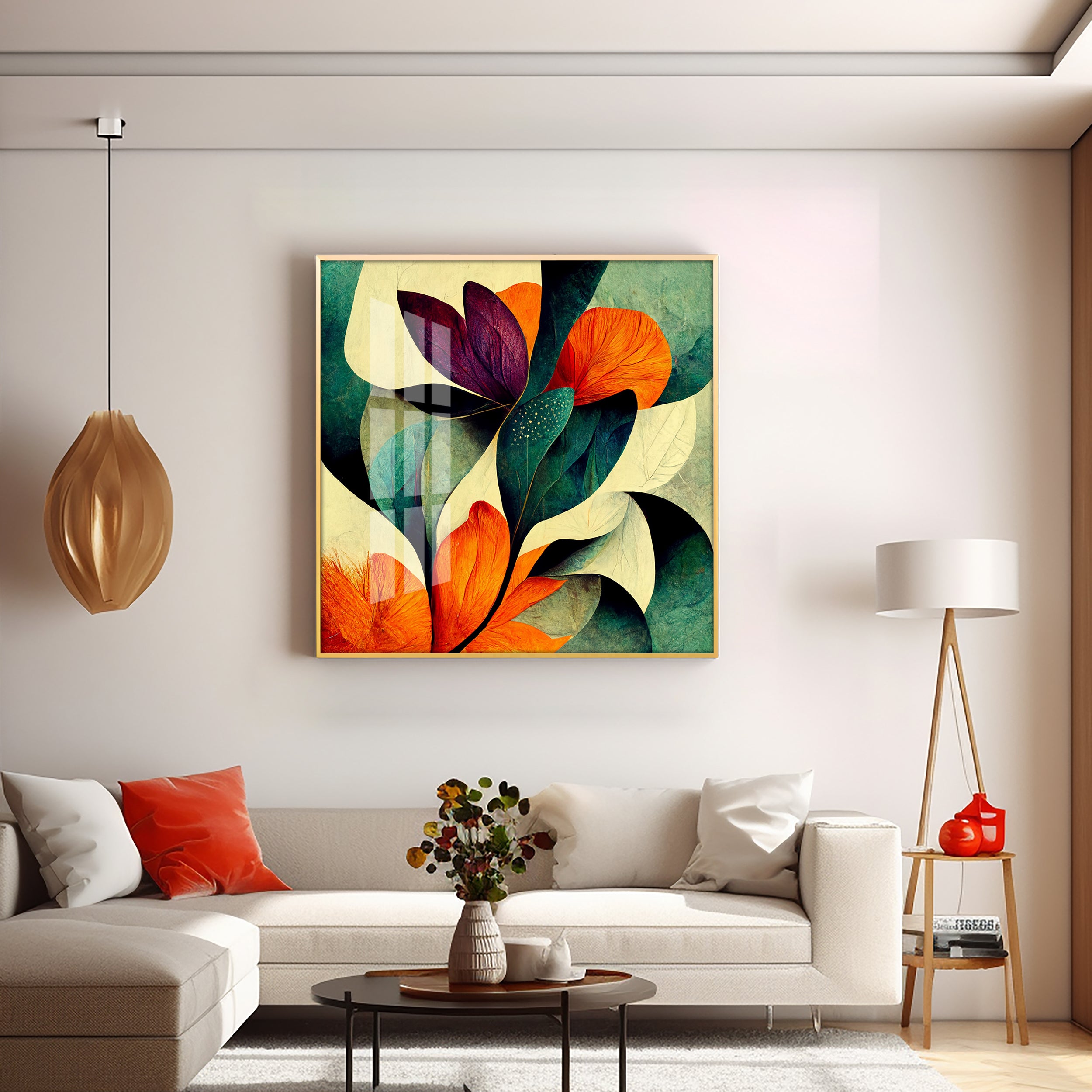 Abstract Bliss Flower Glass Finish Square Wall Art