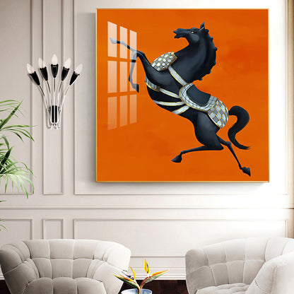 Jumping Horse Glass Finish Square Wall Art