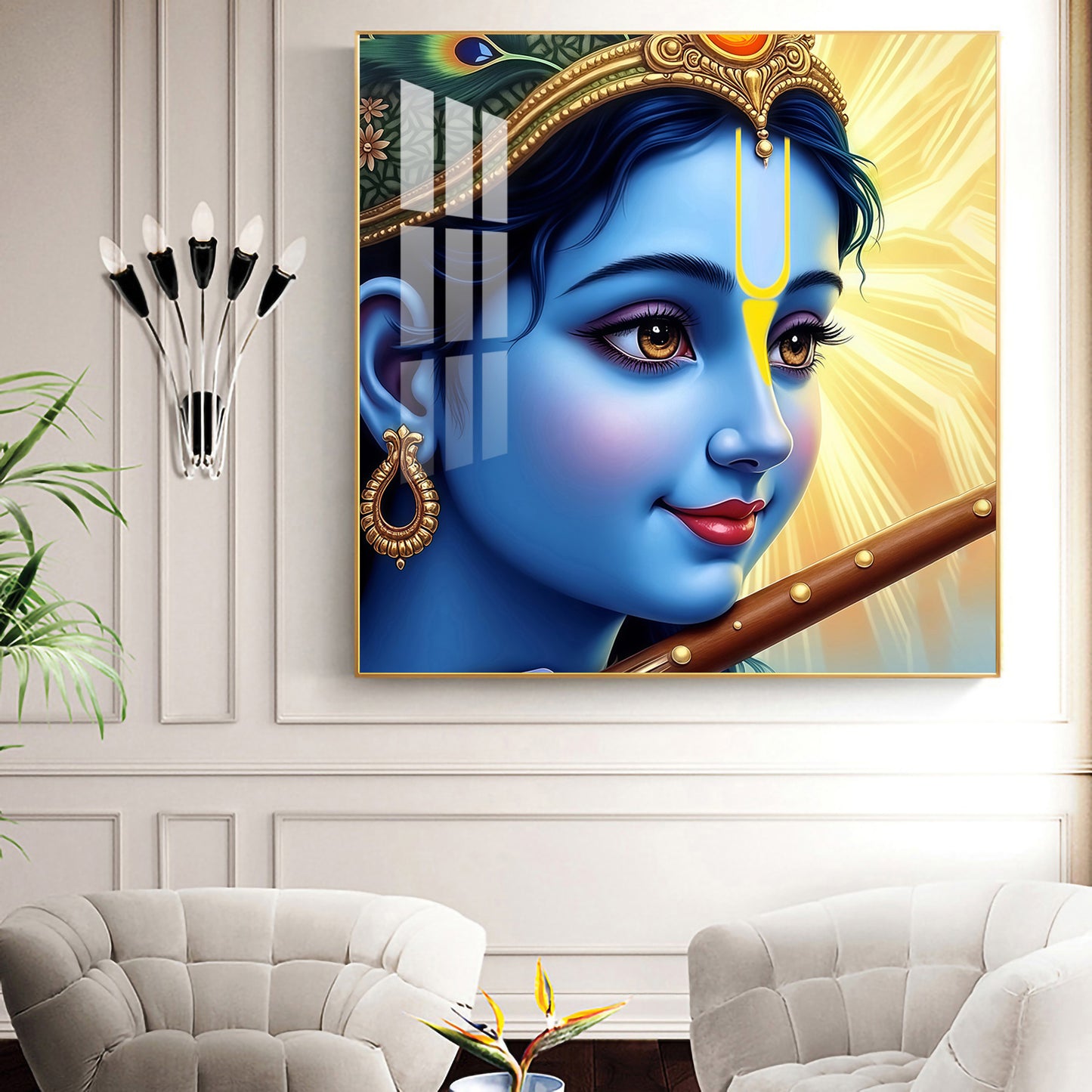 Shri Krishna Govind Glass Finish Square Wall Art