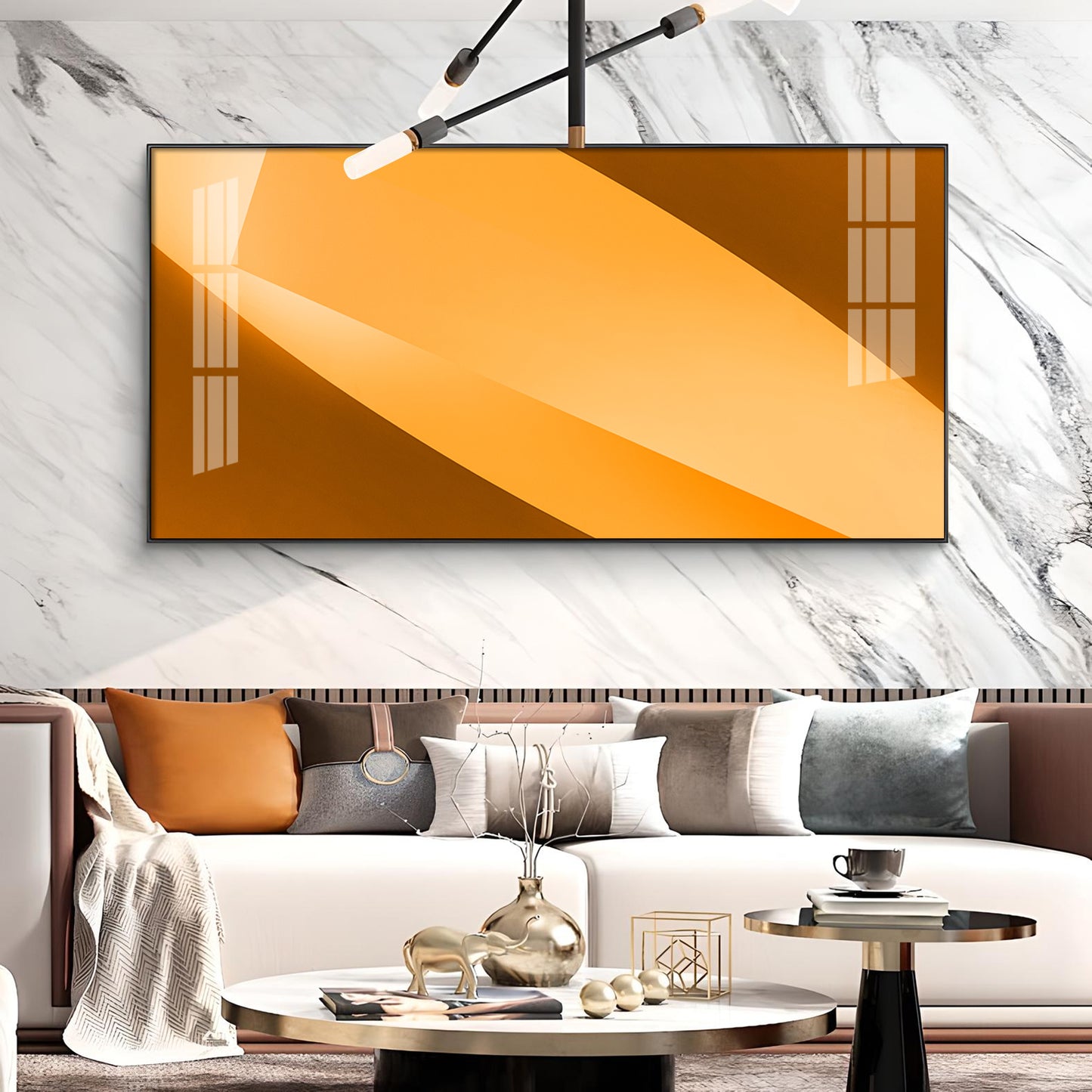 Orange Color Multi Shade Glass Finish Horizontal Wall Art