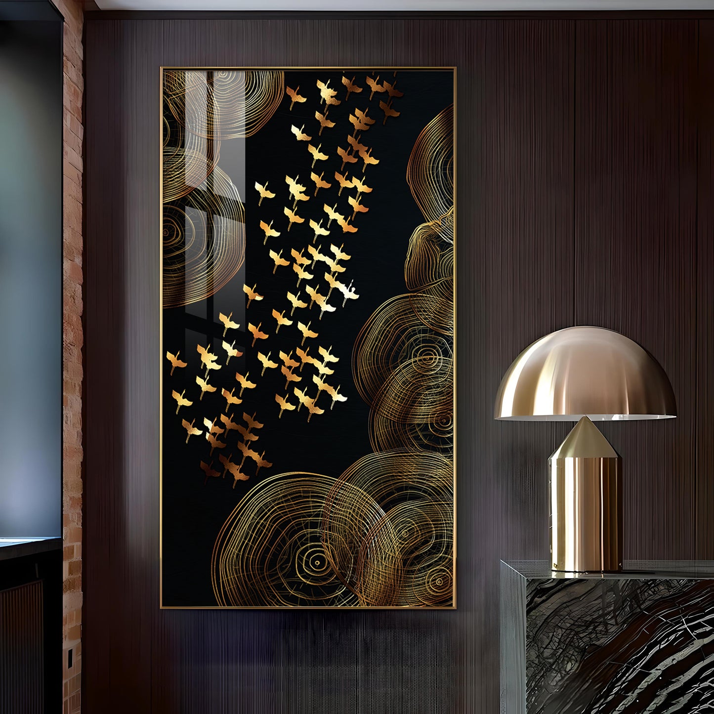 Luminescent Flight Glass Finish Vertical Wall Art