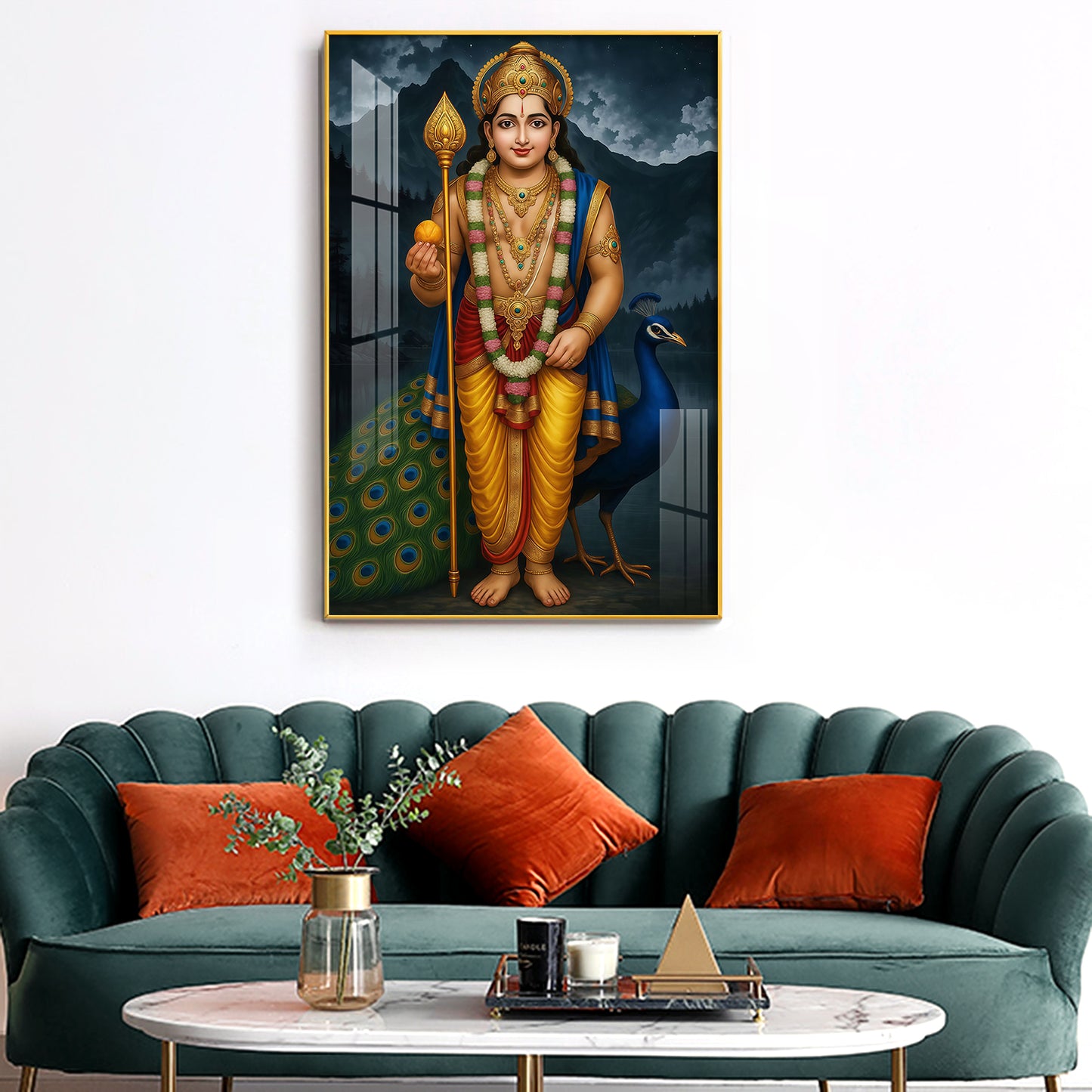 Lord Kartikeya Glass Finish Vertical Wall Art