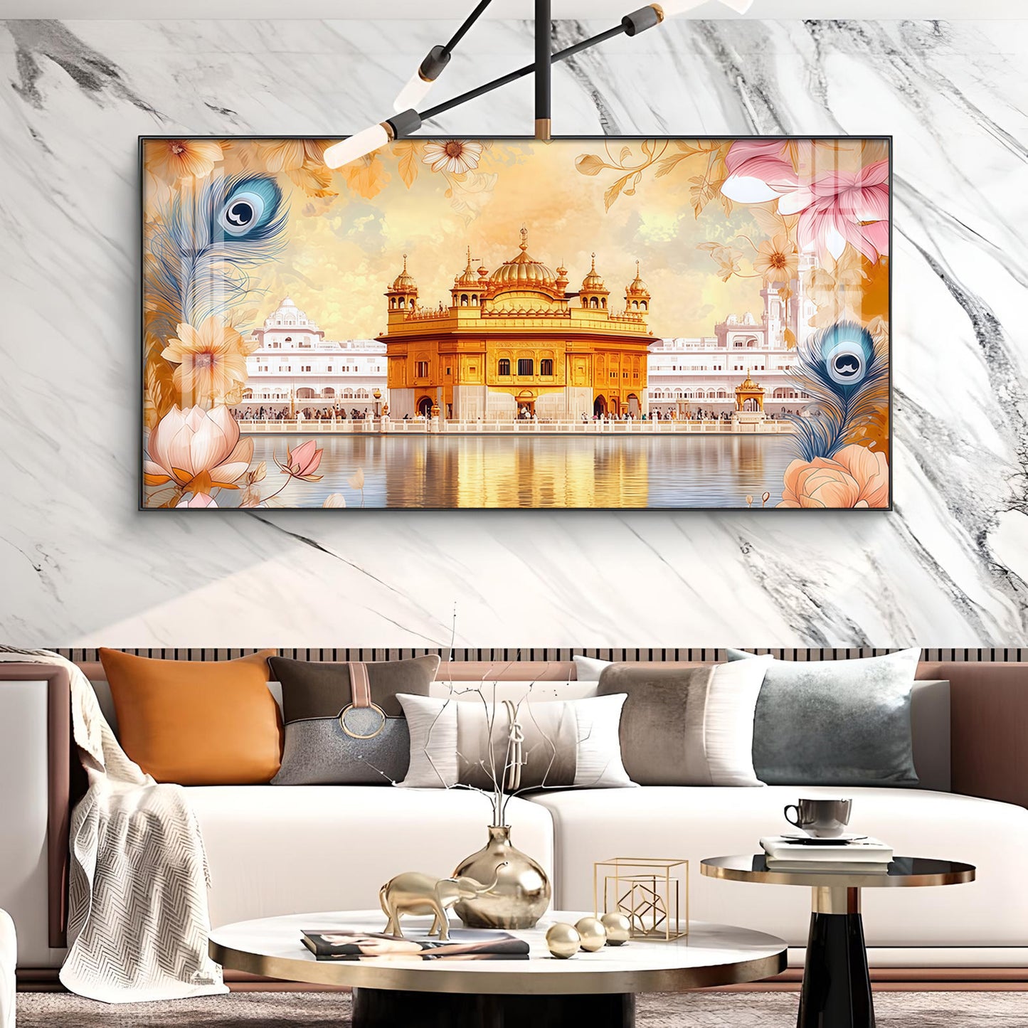 Golden Temple Glass Finish Horizontal Wall Art