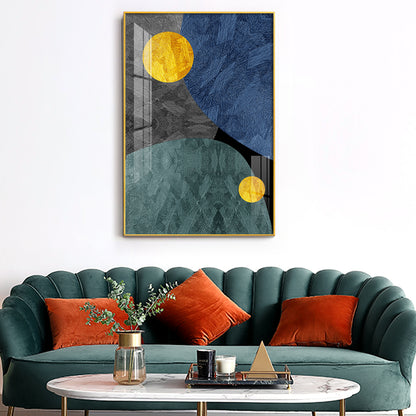 Abstract Yellow and Blue Glass Finish Vertical Wall Art