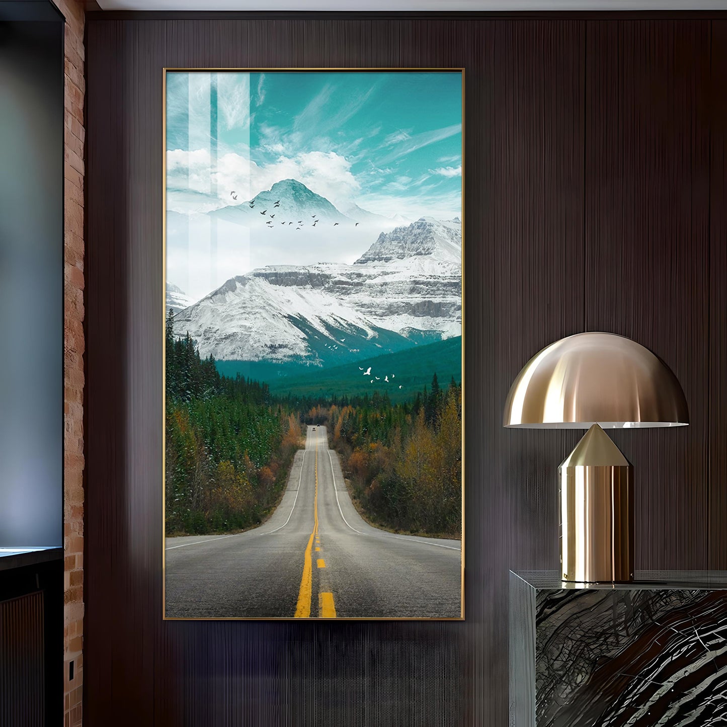 Nature's Gateway Road Glass Finish Vertical Wall Art