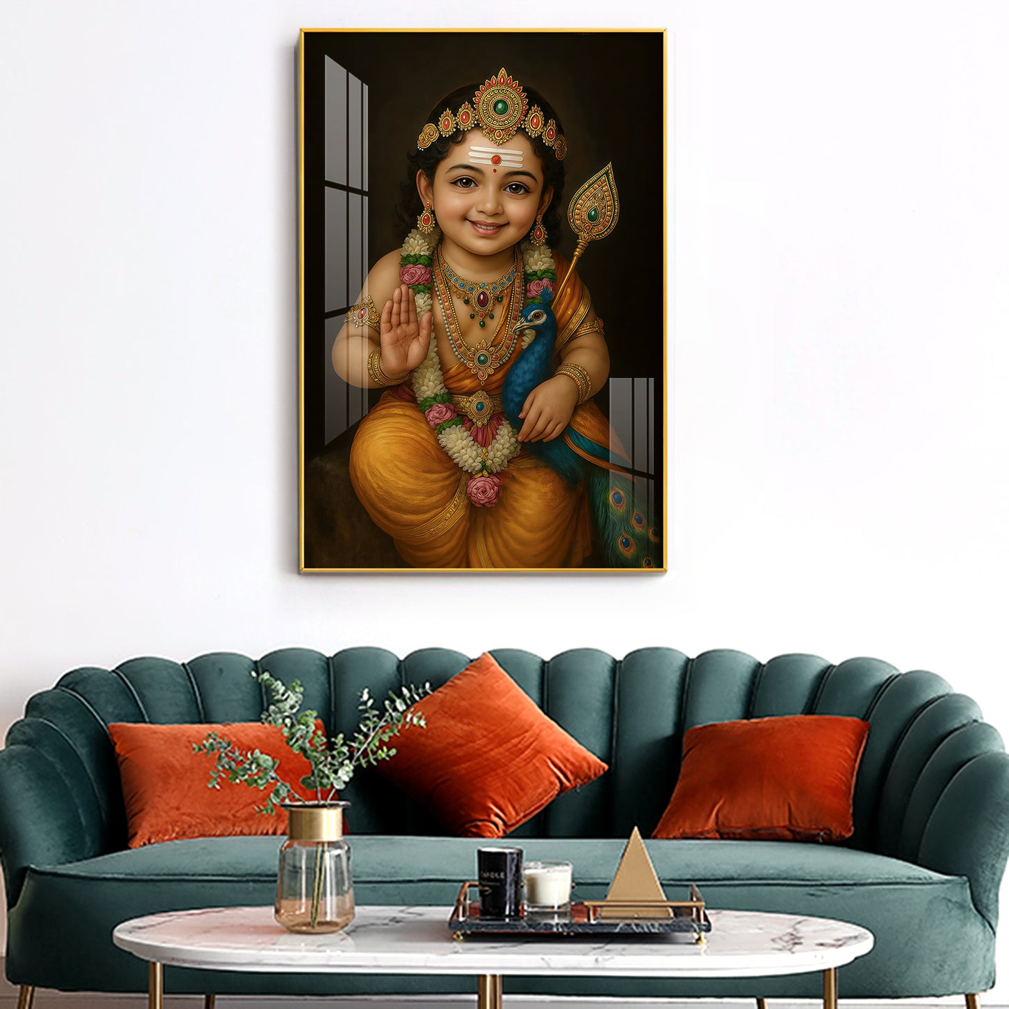 Lord kartikeya Swamy Glass Finish Vertical Wall Art