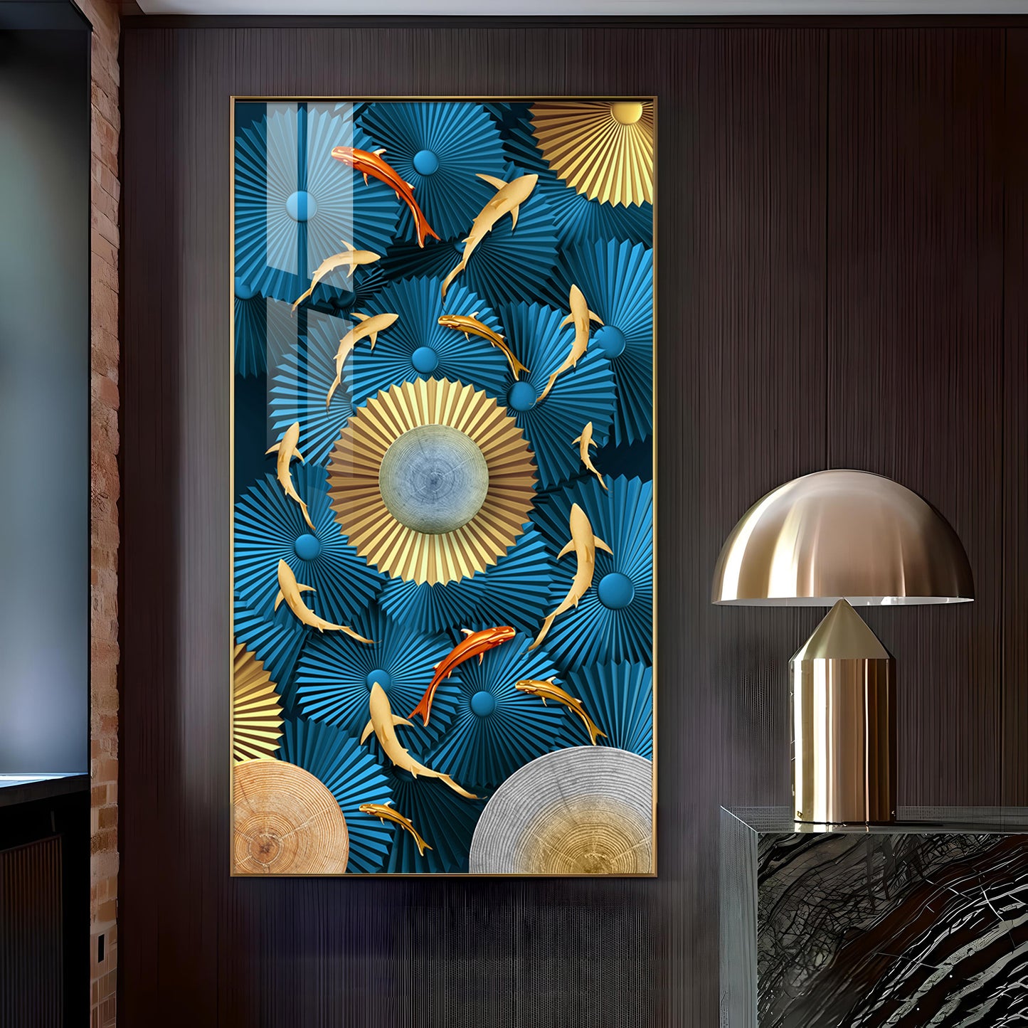 Blue Serenity Glass Finish Vertical Wall Art