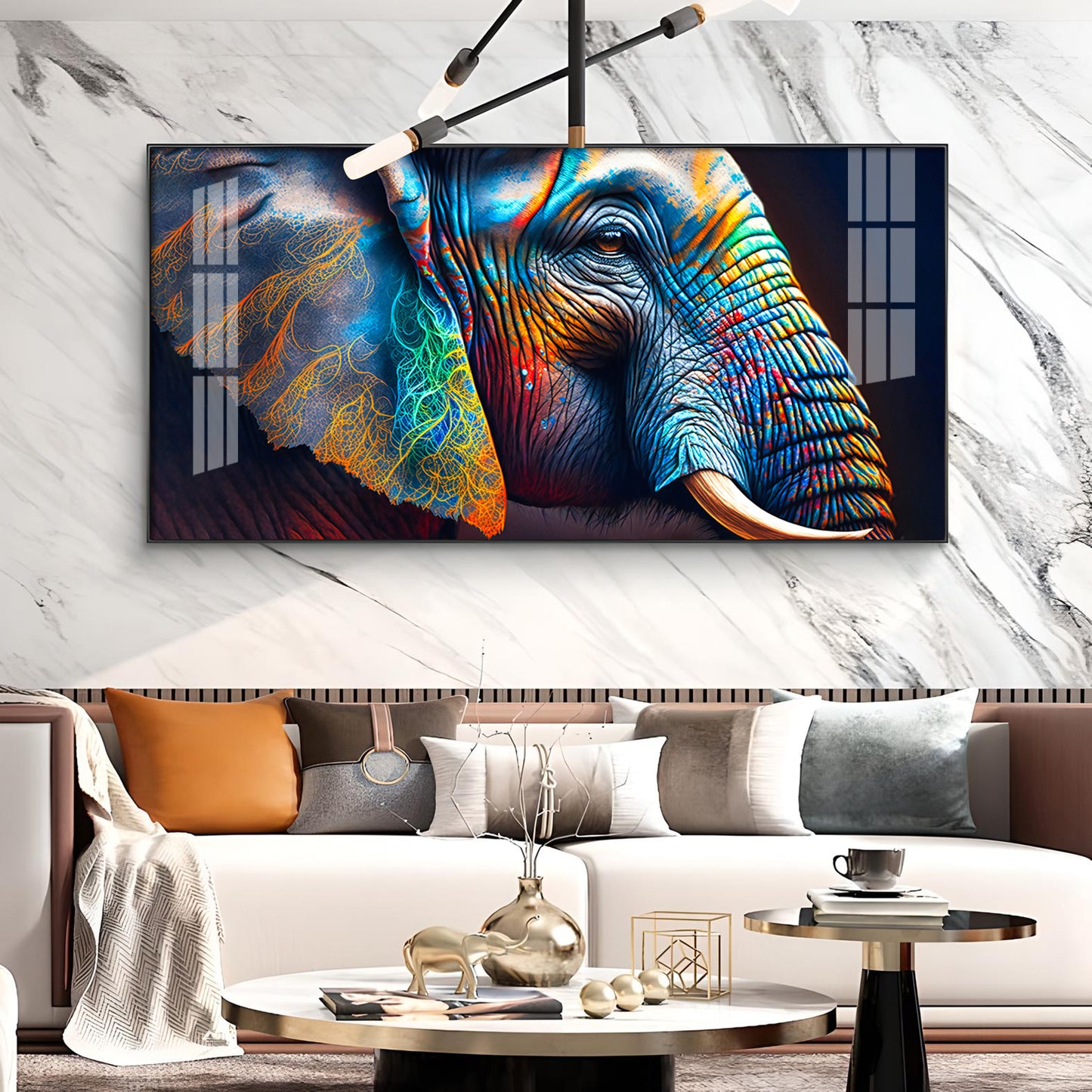 Vibrant Elephant Glass Finish Horizontal Wall Art