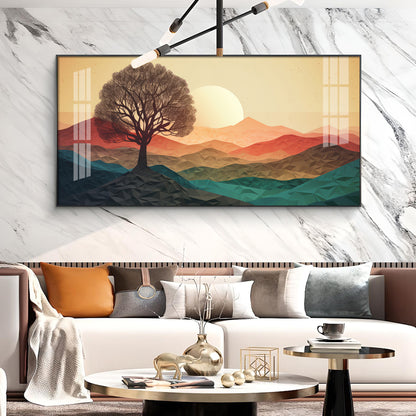 Majestic Sunlit Forest Glass Finish Horizontal Wall Art