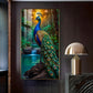 Majestic Peacock by Waterfall Glass Finish Vertical Wall Art