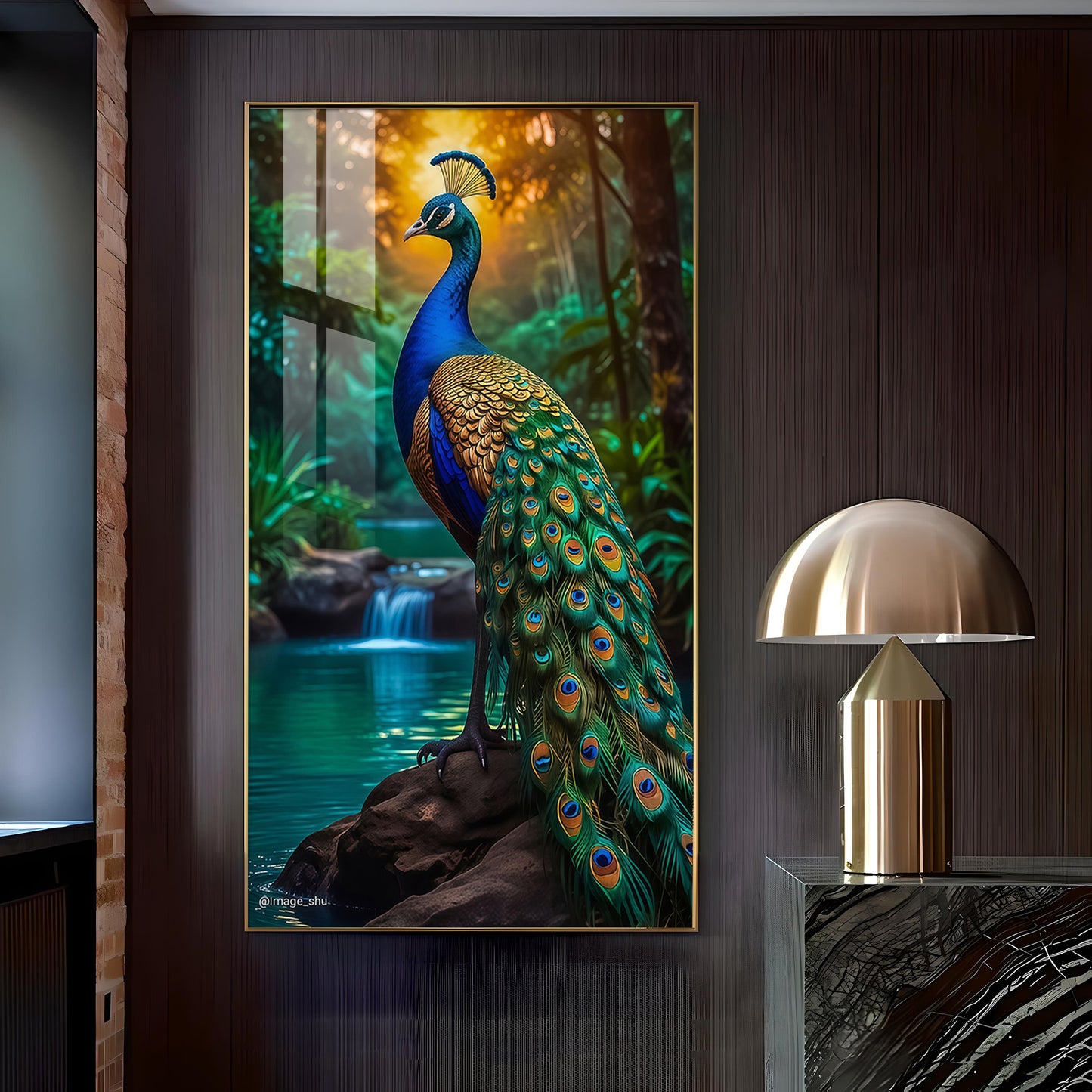 Majestic Peacock by Waterfall Glass Finish Vertical Wall Art
