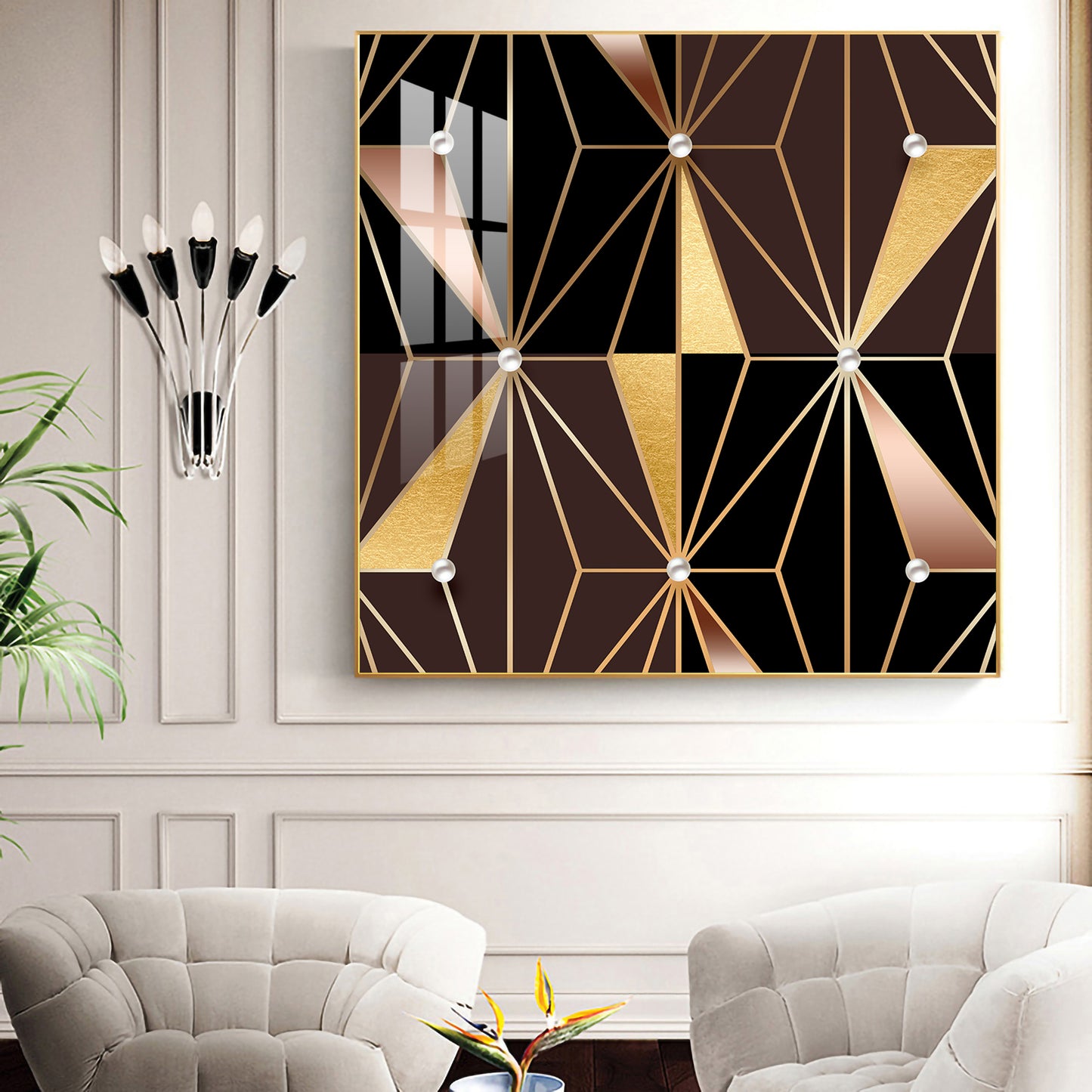 Geometric Glamour Glass Finish Square Wall Art