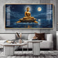 Buddha Sitting Peacfully Glass Finish Horizontal Wall Art