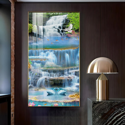 Ethereal Waterscape Glass Finish Vertical Wall Art