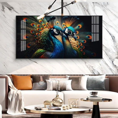 Peacock Duo Glass Finish Horizontal Wall Art