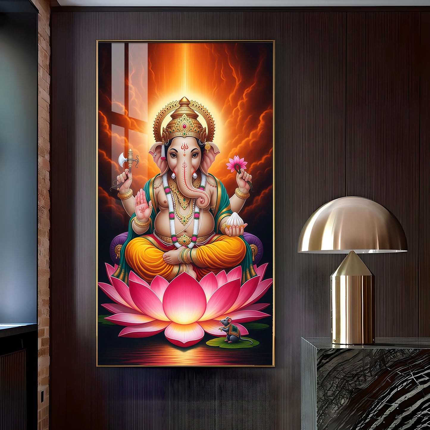 Lord Ganpati Ji Glass Finish Vertical Wall Art
