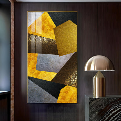 Black and Gold Abstract Vision Glass Finish Vertical Wall Art