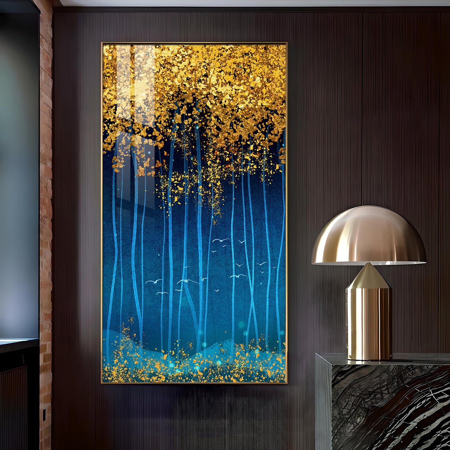 Golden Glade Glass Finish Vertical Wall Art