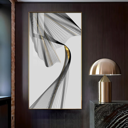 Black & Gold Stratum Glass Finish Vertical Wall Art