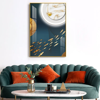 Tranquil Fish In White Space Glass Finish Vertical Wall Art