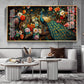 Peacock In Colorful Blossom Glass Finish Horizontal Wall Art