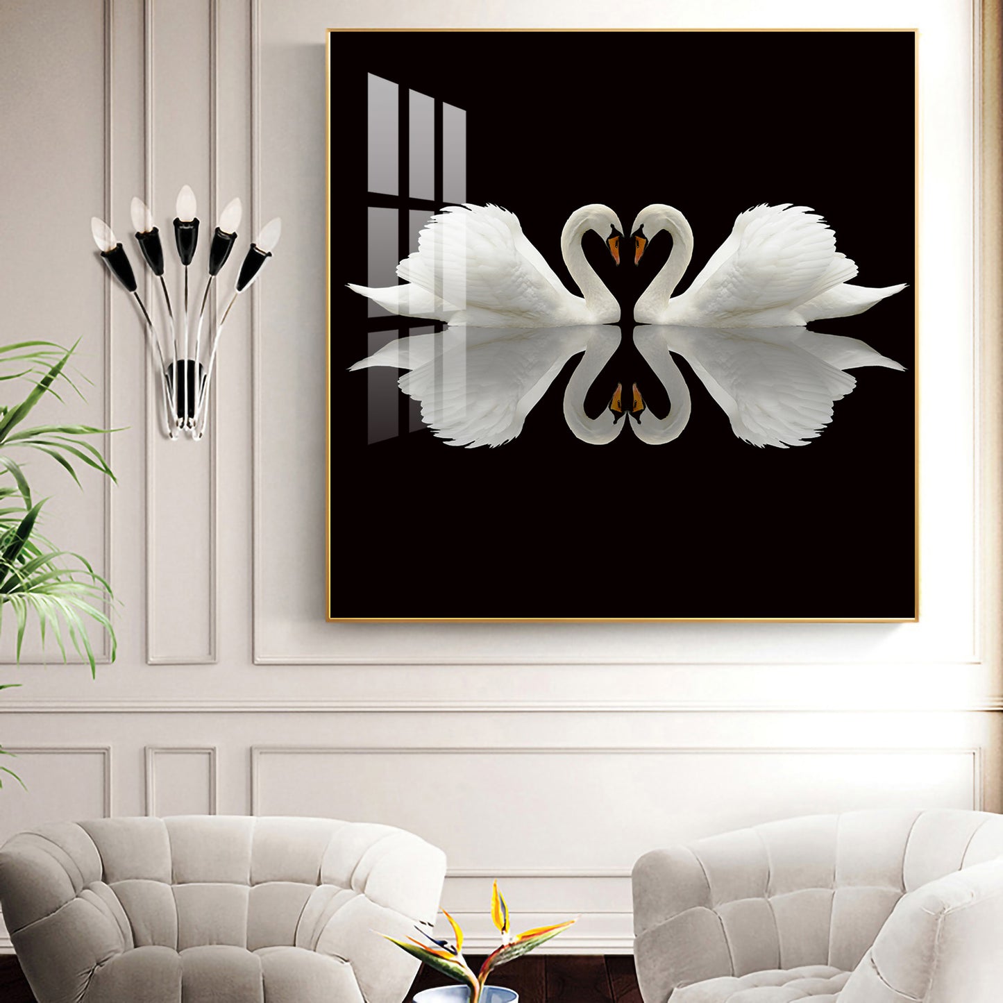 Ethereal Swan Mirage Glass Finish Square Wall Art