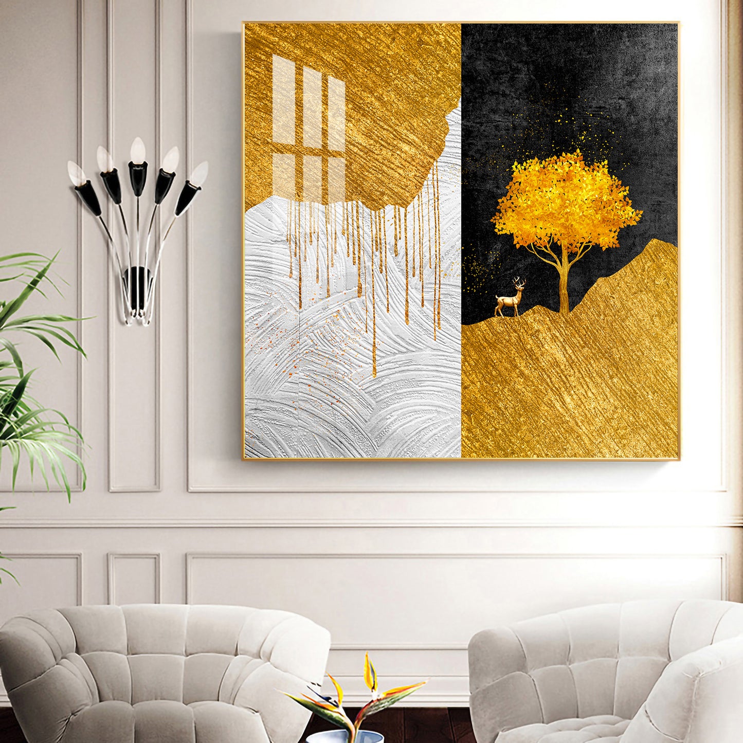 Tree of Gold Glass Finish Square Wall Art