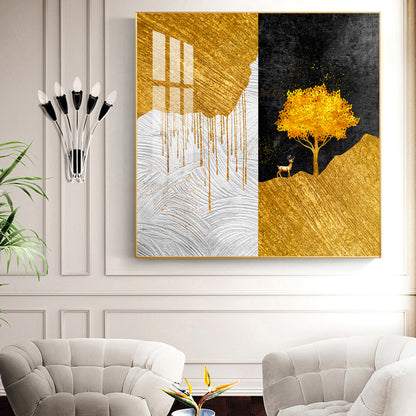 Tree of Gold Glass Finish Square Wall Art