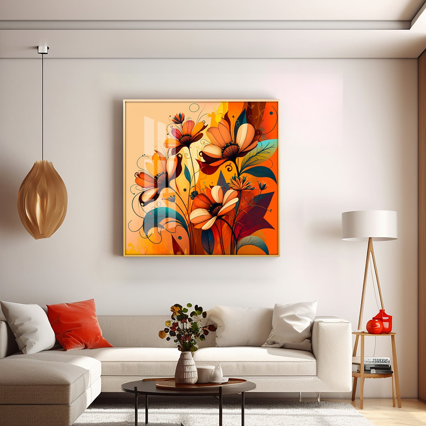 Warmth in Bloom Glass Finish Square Wall Art