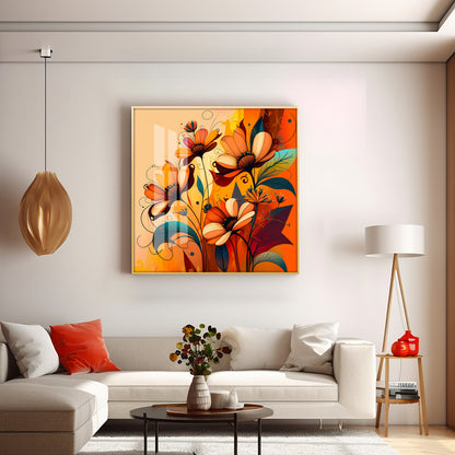 Warmth in Bloom Glass Finish Square Wall Art