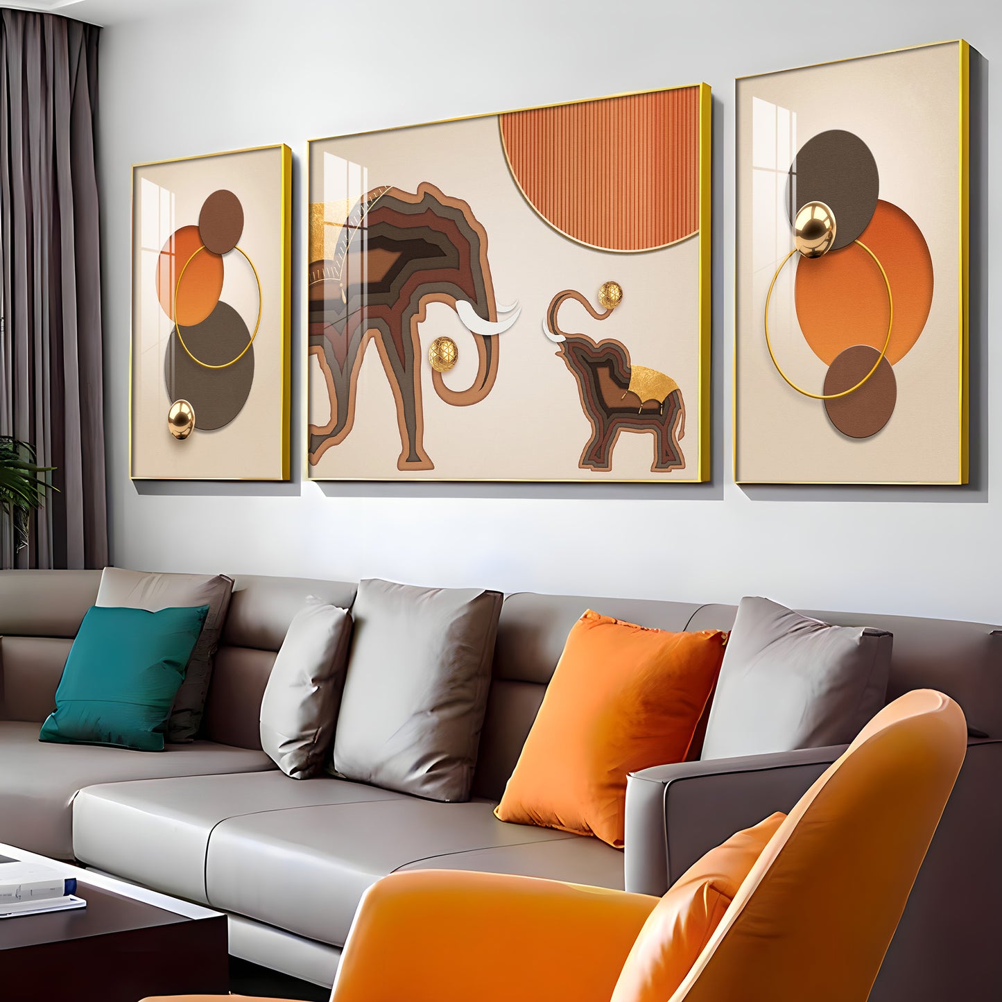 Trio of Elephant Glass Finish Wall Art (Set Of 3)