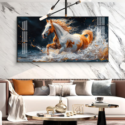 One Horse Running Glass Finish Horizontal Wall Art