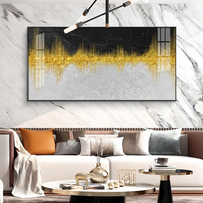 Abstract Marble Golden Black Glass Finish Horizontal Wall Art