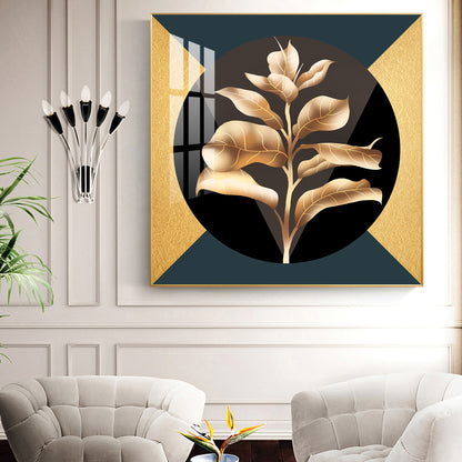 Golden Leaf Glass Finish Square Wall Art