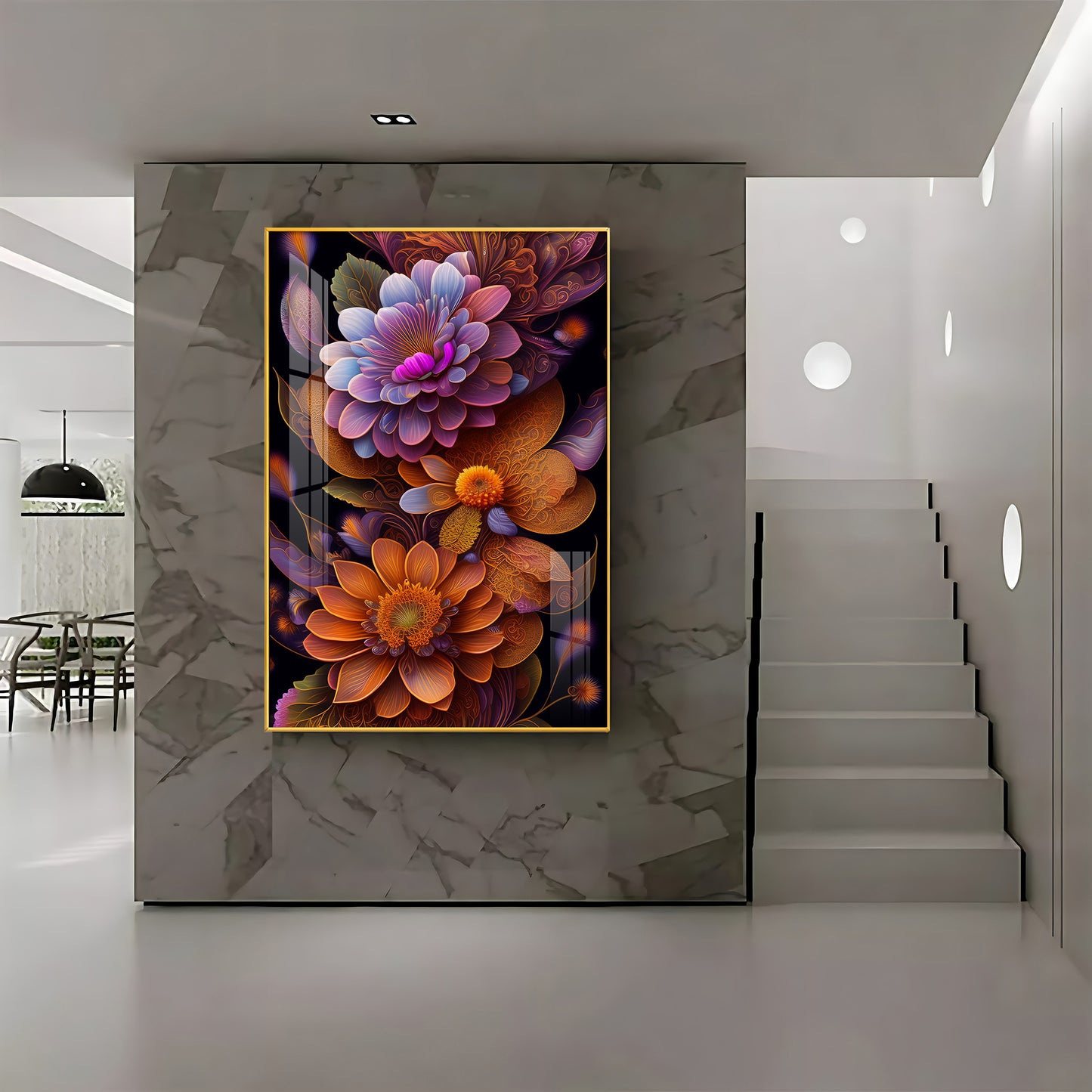 Floral Symphony Glass Finish Vertical Wall Art