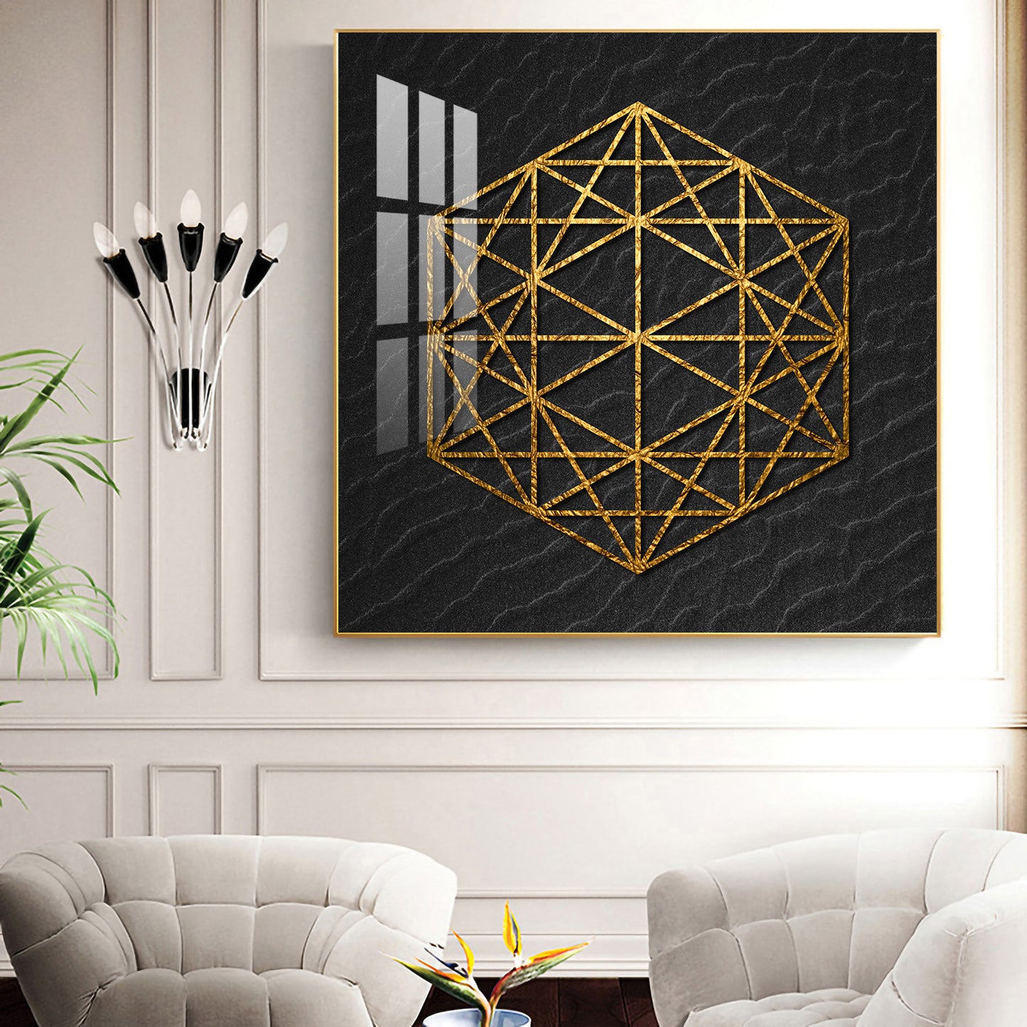 Geometric Elegance Glass Finish Square Wall Art