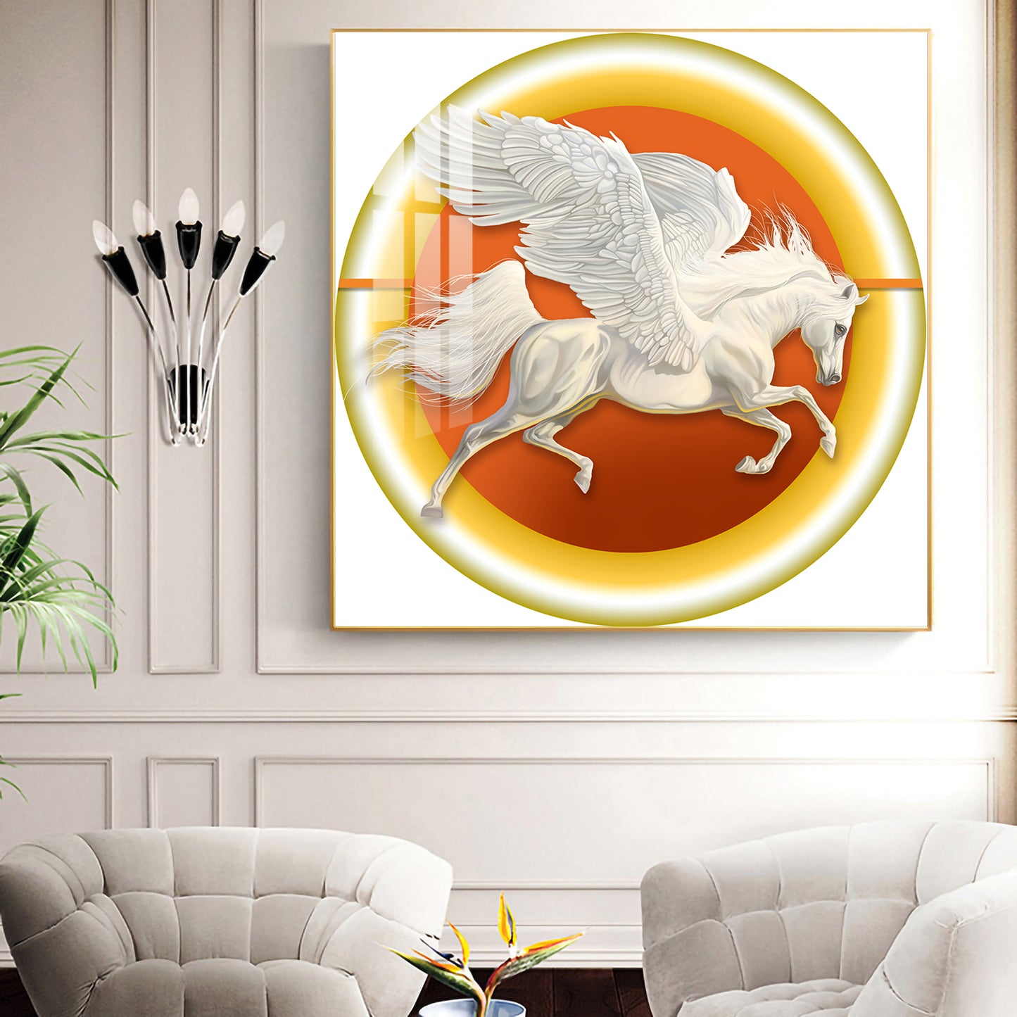 Winged Horse Harmony Glass Finish Square Wall Art