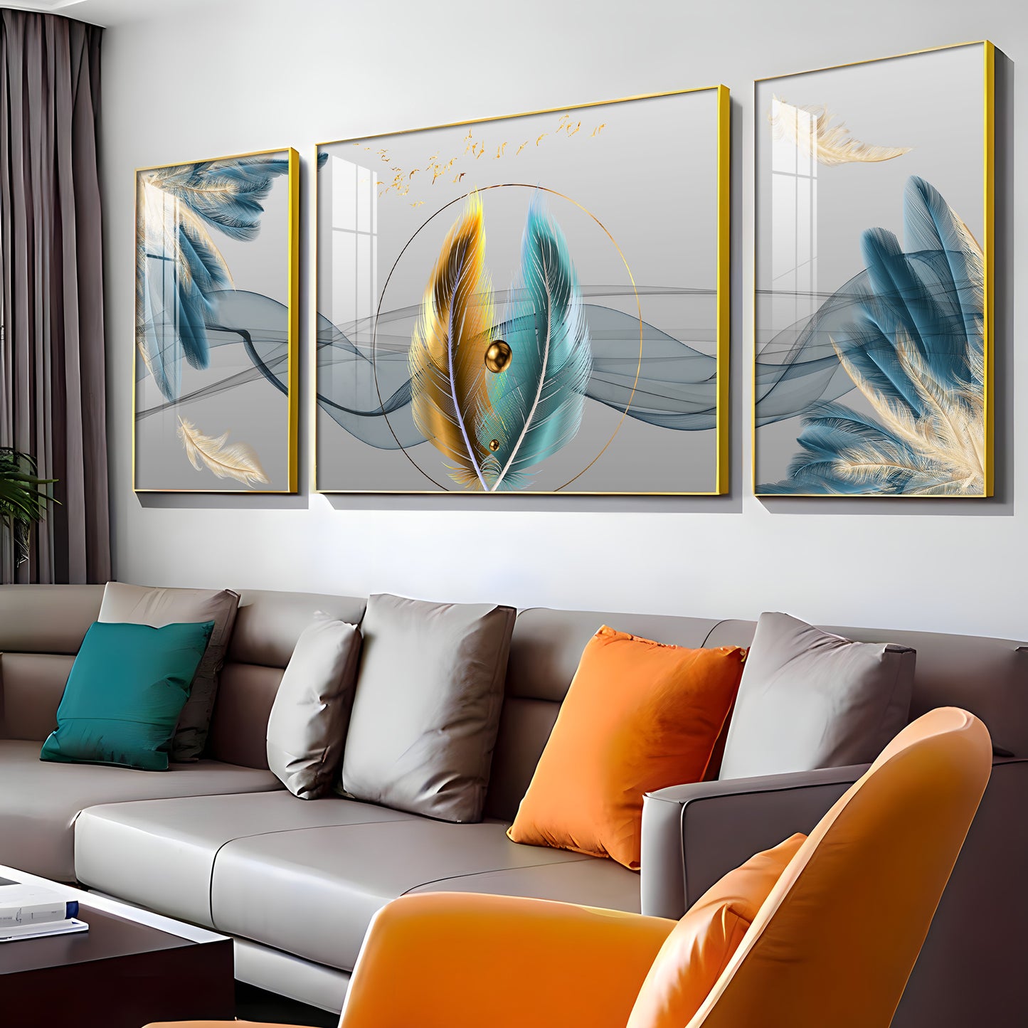 Colorful Feather Duality Glass Finish Wall Art (Set Of 3)