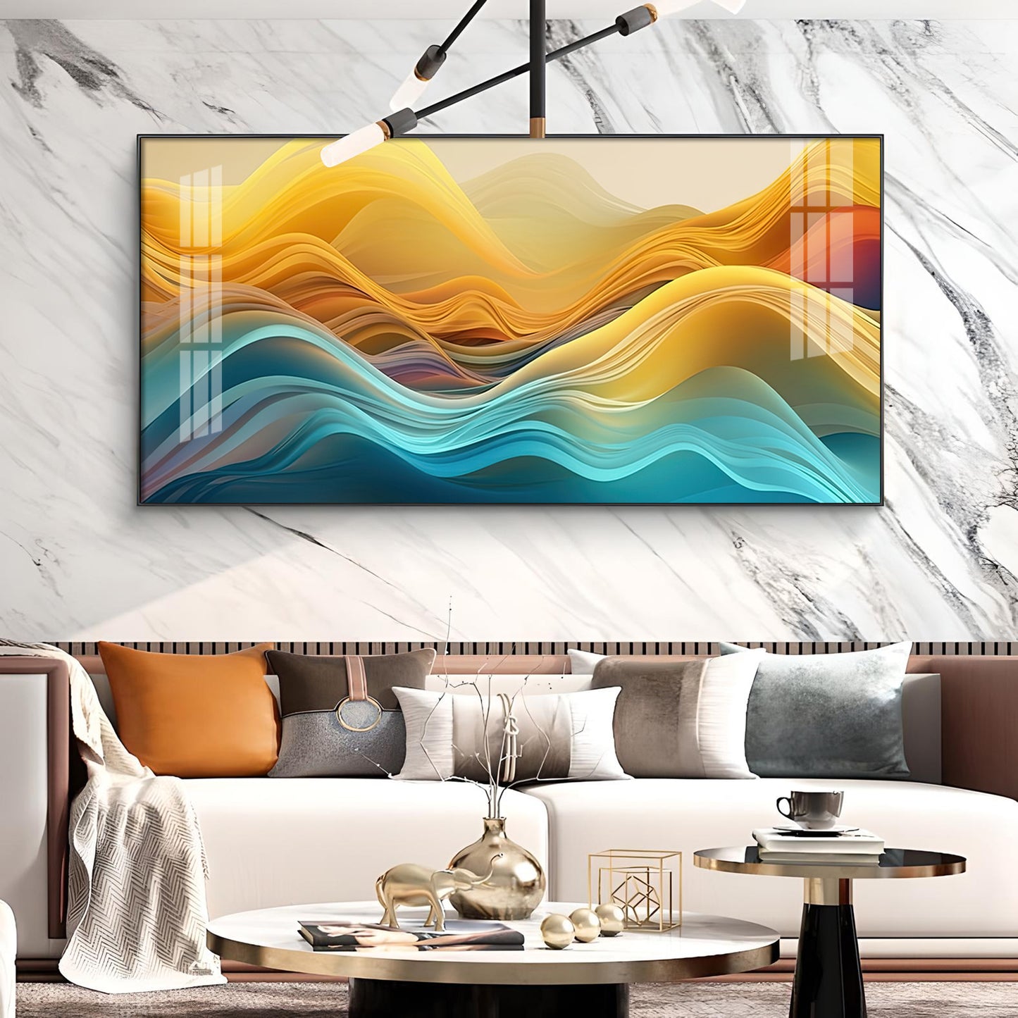 Waves Elegance Glass Finish Horizontal Wall Art