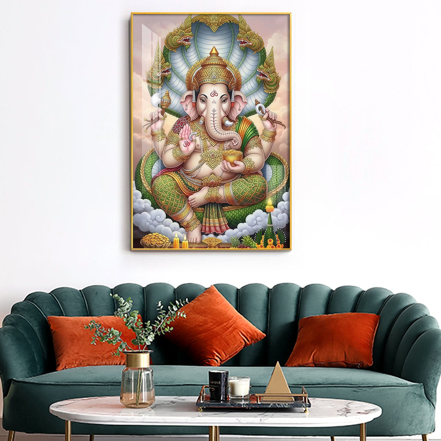 Hindu Lord Ganpati Bappa Glass Finish Vertical Wall Art