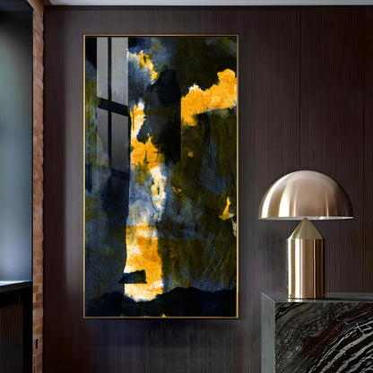 Golden Nightfall Glass Finish Vertical Wall Art