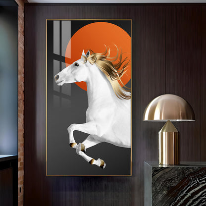 Jumping Horse With Blond Glass Finish Vertical Wall Art