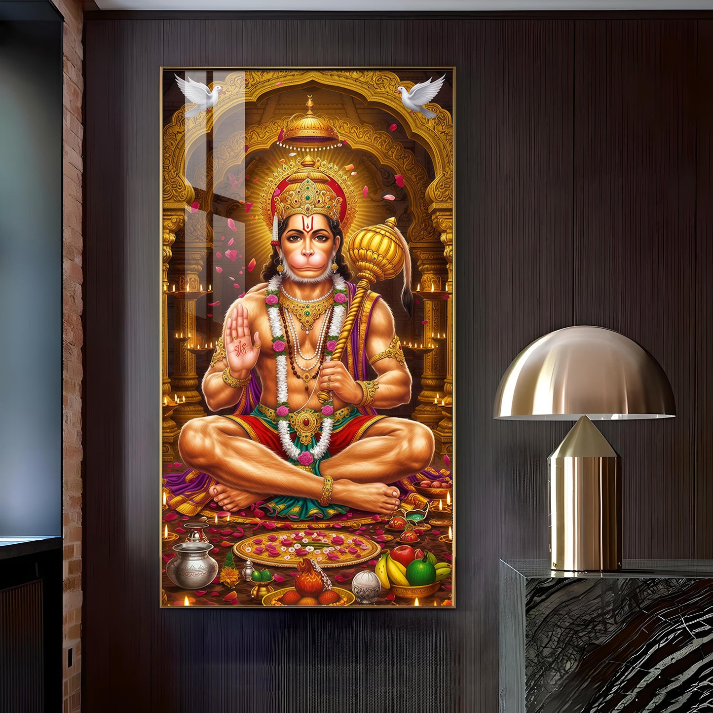 Spiritual Hanuman Ji Glass Finish Vertical Wall Art