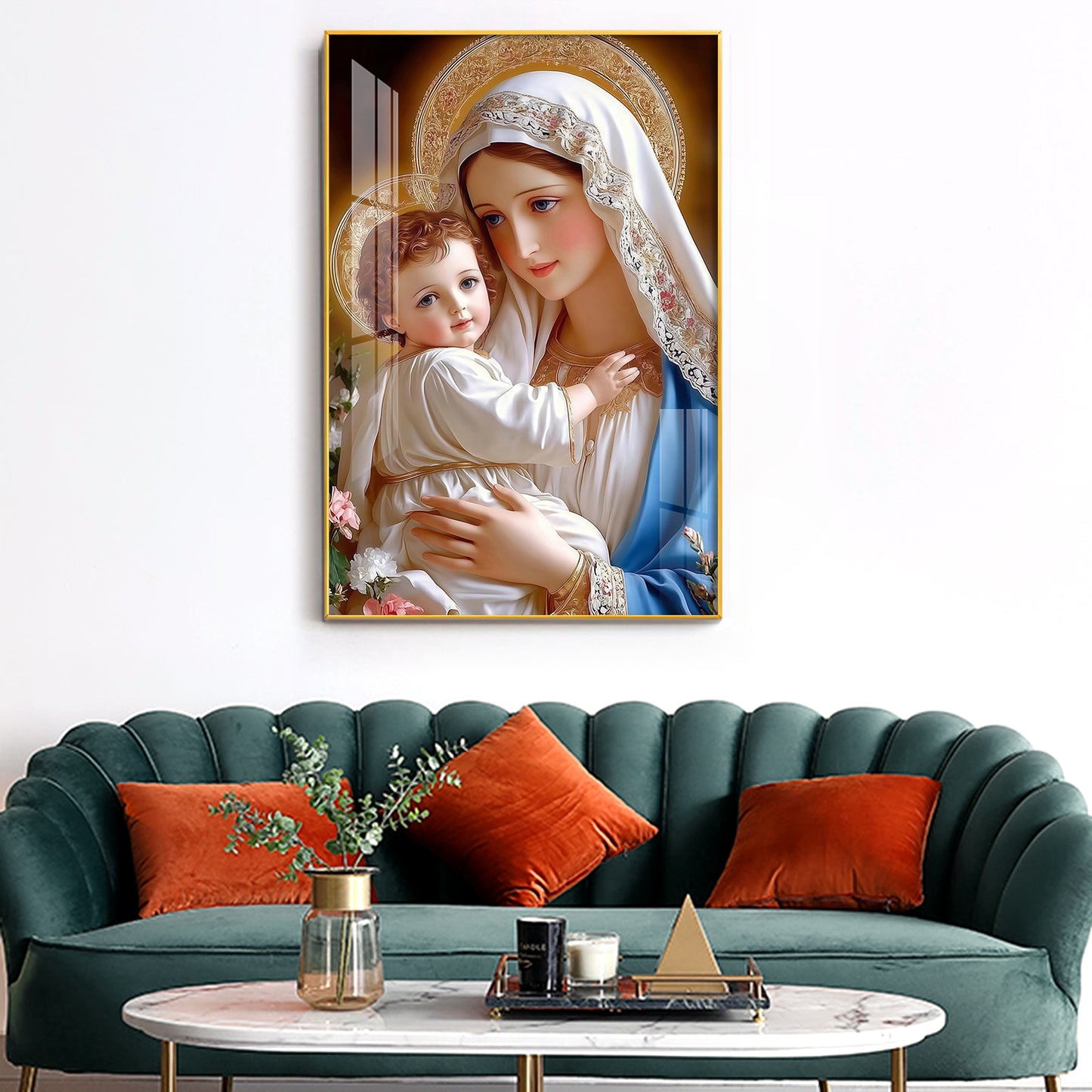 Mother Mary and Child wall art Glass Finish Vertical Wall Art