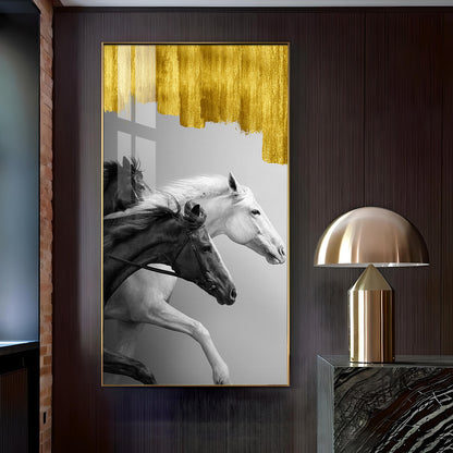 Running Stallions Glass Finish Vertical Wall Art