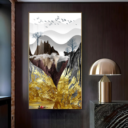 Gilded Mountain Essence Glass Finish Vertical Wall Art